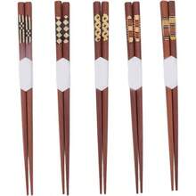 5 Pares de Palillos de Madera Chinos, Palillos de Sndalo Rojo con Patrn Acanalado, Palillos de Madera Reutilizables para Cocinar y Comer, Perfecto Regalo - Rojo - Ver 2