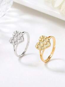 1pc Elegant Mirror Heart Shaped Adjustable Ring, Luxury Jewelry, Romantic Valentine's Day Gift For Women Valentines,Mom,Mother,Mother's Day,Gift - 黃金 - 查看 7