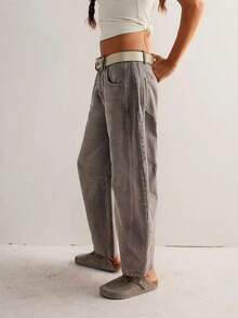 女士春夏休闲老款阔腿牛仔裤宽松长裤 - 棕色 - 查看 2