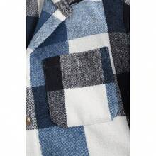 Men's Plaids Long Sleeve Button Down Lightweight Flannel Shacket Wool Blend Casual Shirt With Pockets, Vintage-Inspired Style - Màu xanh lam đậm kẻ sọc - Xem 5