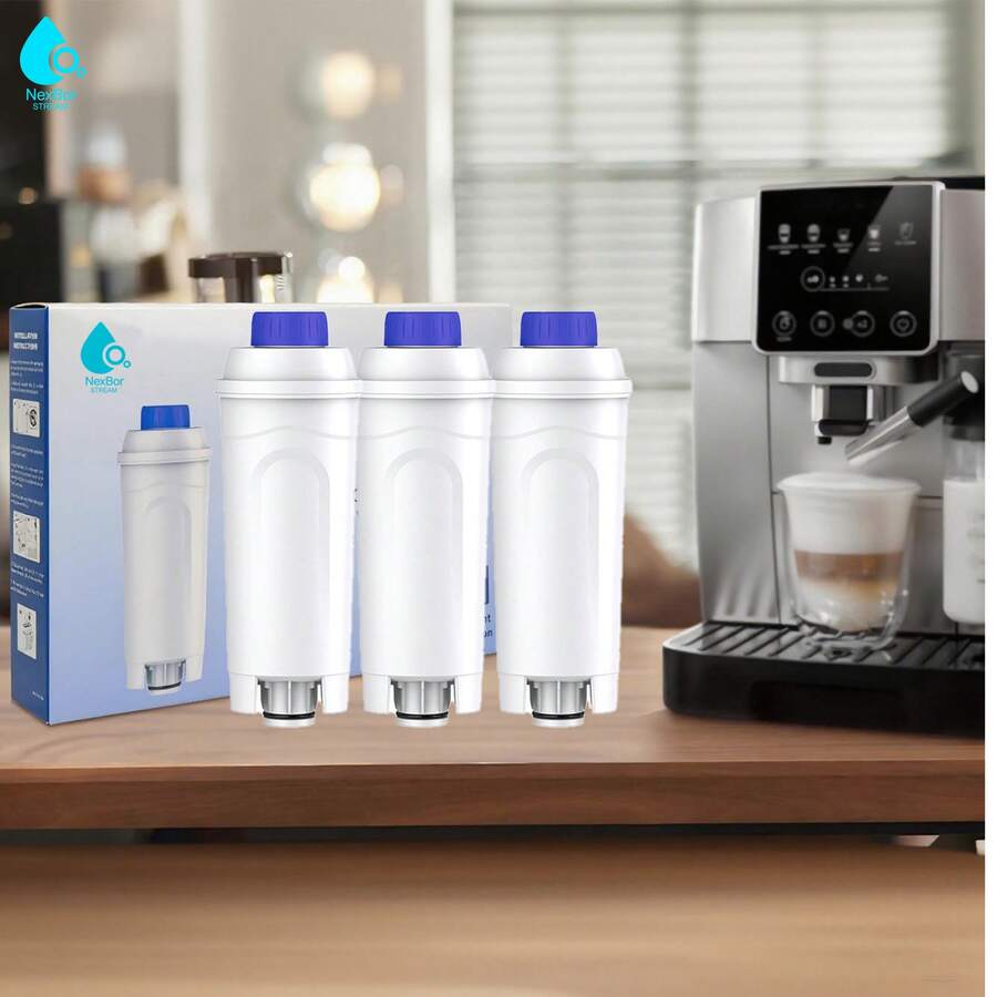 NEXBOR STREAM Filtro de máquina de café, 3 unidades de filtro de agua de repuesto, filtro de agua compatible con DeLonghi ECAM, ETAM, ESAM, EC y series BCO, filtro de agua para jarra y dispensador de agua, DeLonghi DLSC002, DLS C002 ECAM ESAM ETAM BCO EC EC680 EC800