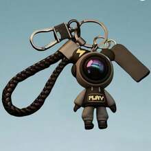 1Pcs Cute Lightning Bear Keychain, Cartoon Astronaut Bear Doll Keychain Men's Car Key Women's Bag Pendant Couple Keychain Chain Ring, With Black Braided Rope And Practical Hook, Suitable For Keys, Bags And Other Items - 黑色 - 查看 3