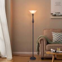 HonoDing Torchiere Floor Lamp For Living Room, Standing Lamp With Glass Shade, Iron Brushed Nickel Floor Lamps, Corner Lamps For Bedroom, Office, Reading (Dark Brown) - US A Type Plug(110-127V) - View 9