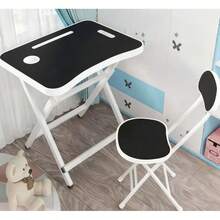 Mesa de estudio, mesa de escritura plegable, escritorio pequeño para el hogar, escritorio para tareas para estudiantes, juego de mesa y silla de instalación gratuita - Negro - Ver 1