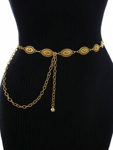 1pc Retro Fashion Exaggerated Gold Oval Waist Chain, Suitable For Women's Pants Decoration, Daily Casual, Music Festival, Party Accessory