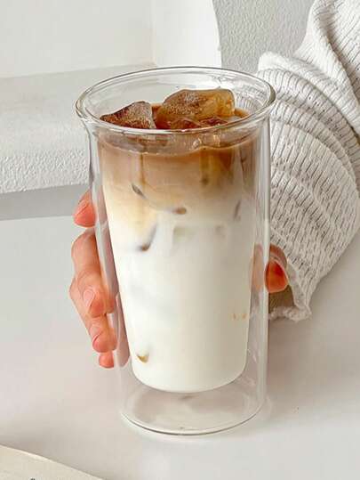 400ml แก้วสองชั้นฉนวนกันความร้อน, แก้วกาแฟทนความร้อนสูง Borosilicate แบบใส, แก้วชาสำนักงาน, แก้วน้ำผลไม้, เหมาะสำหรับฤดูร้อน, แอลกอฮอล์, มัทฉะ, แก้ว