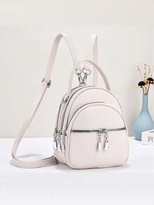 New Fashion Women Double Shoulder Backpack, Convertible To Crossbody Or Top Handle, Multi-Functional Soft Leather Small Backpack - White - View 5