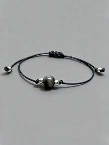 1 szt. Bransoletka energetyczna | Pojedyncza srebrna bransoletka obsydianowa, regulowana bransoletka, eliminuje negatywną energię, łagodzi lęk, prezent dla mężczyzn, prezent dla kobiet - Czarne - Zobacz 3