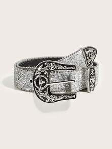 1pc Men's Star Studded Decoration Western Cowboy Style Thick Belt, Suitable For Daily Wear - Silver - View 7