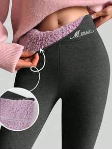 1pair 400g Thick Fluffy Cloud Fleece Leggings For Women, High Waist,Warm For Winter