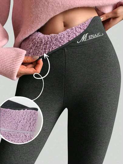 1pair 400g Thick Fluffy Cloud Fleece Leggings For Women, High Waist,Warm For Winter