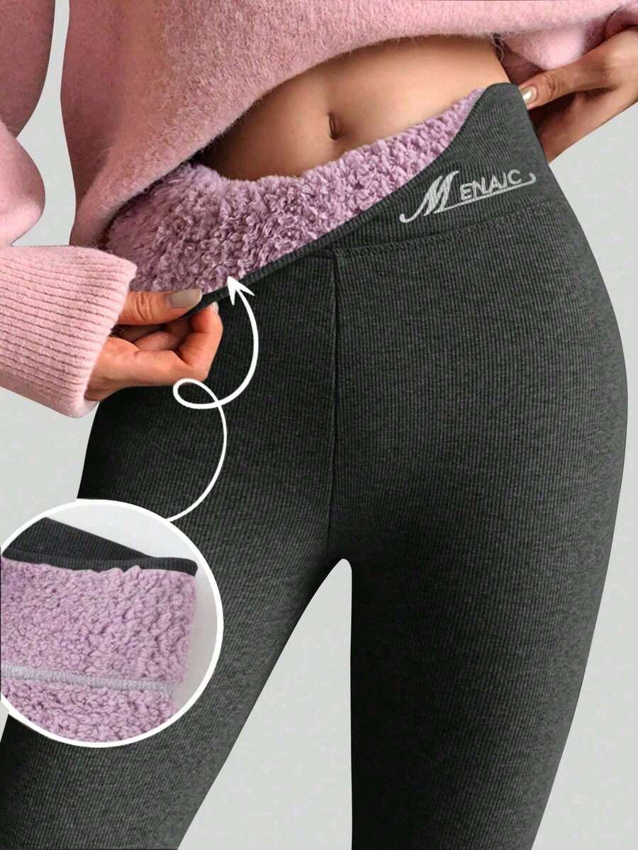 1pair 400g Thick Fluffy Cloud Fleece Leggings For Women, High Waist,Warm For Winter