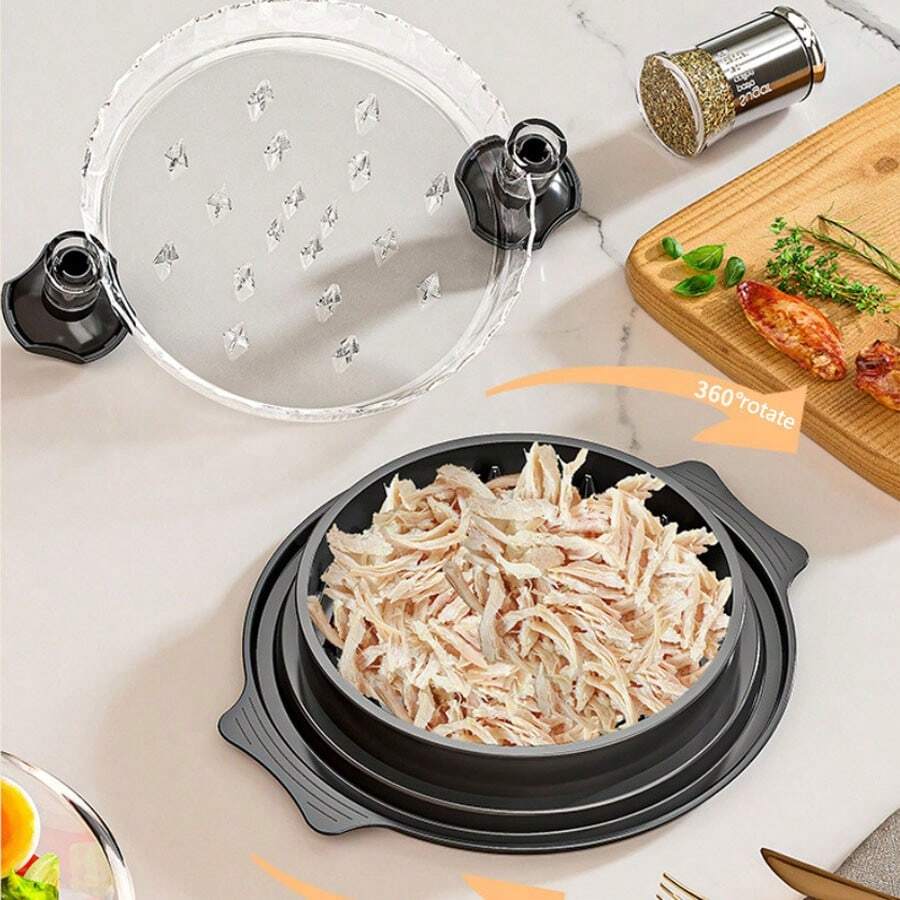 1 pieza, Herramienta para desmenuzar pollo de cocina, Picador de carne visible con tapa transparente y cepillo de limpieza con tira antideslizante, Apto para carne de res y pollo, Diseño retorcido, Fácil de usar, Apto para pequeños utensilios de cocina, Desmenuzador de carne | Agarre cómodo | Estructura de plástico