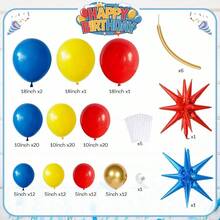 126Pcs Red Blue Yellow Balloon Arch Kit, Cartoon Hedgehog Theme Primary Color Balloon With Gold Circle Explosion Foil Balloon Garland Set Circus Birthday Party Decorations - 紅色 藍色 黃色 - 查看 2