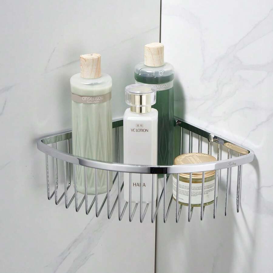 ¡RecomendadoCesta de estante de esquina para baño, ducha, ultra resistente, resistente a la corrosión, organizador de estantes de acero inoxidable, soporte para champú, estante de almacenamiento montado¡Top de Temporada - Cromo pulido - Ver 1