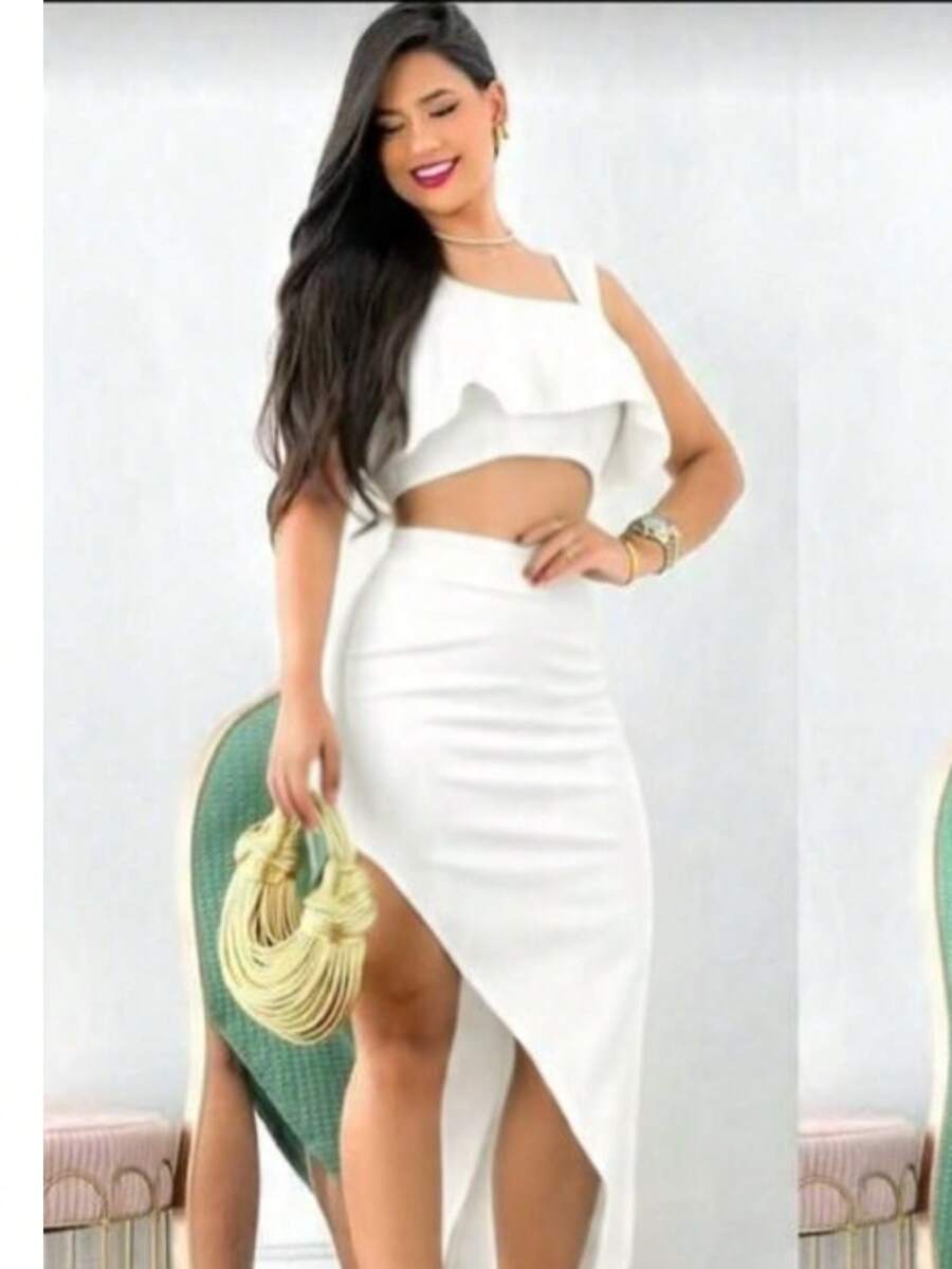 Elegatne Anaruga Skirt And Crop Top Set - Red - View 1
