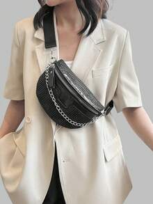 DareSee Czarna saszetka nerka z ćwiekami i łańcuszkiem, dekoracja na co dzień na MusicFest Y2KFest, powrót do szkoły, jesień, zima, prezenty Music Fest - Czarne - Zobacz 4