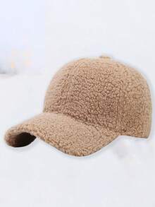 Classic Autumn/Winter New Solid Color Hat, Faux Lambswool Fashionable Baseball Cap, Unisex Versatile Korean Style, Face-Slimming, Stylish Casual Party Street Polyester Fleece Decoration Cap