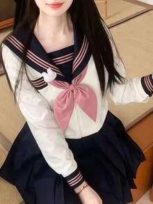 1 قطعة بدلة بحرية ذات 3 قطع بأكمام طويلة بطراز مدرسي ياباني كاواييي لفصلي الربيع والخريف، باللون الأزرق الكحلي والوردي، مناسبة للعب الأدوار المدرسية والتخرج والكوسبلاي والمناسبات الرومانسية كعشاء عيد الحب وتناول الشاي بعد الظهر - متعدد الألوان - مشاهدة 4