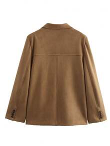 Jacke für Frauen, Vintage Frühlingsjacke mit Kragen, Tasche, Langarm, Einreiher, braune Anzugjacke, Blazer-Mantel, Damen Old Money Style Oberbekleidung