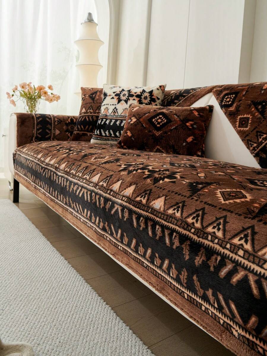 1 Stück nordischer und orientalischer Stil Flanell Sofakissenbezug, Herbst/Winter verstärkter warmer Sofabezug, tierfreundlich, Möbelschutz, passend für alle Sofas, maschinen-/handwaschbar, geeignet für Wohnzimmer, Schlafzimmer, Büro Sofa Dekoration