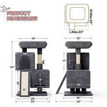 Cat Tree, 34 Inch Cat Tree Tower With 2 Cat Condo, Cat Tower With Scratching Post & Sisal-Covered Scratching Board, Cat Climbing Tower, Cat Tree For Indoor Cats - 深灰色 - 查看 3