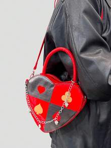 BAILEE Fashionable Personalized Fun Poker Heart Color Blocked PU Leather Three-Dimensional Zipper Style With Chain Decoration Women's Handbag Perfect For College&Work&Commute&Outdoors&Travel&Outings&Shopping&Gifts To Friends