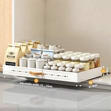 Adjustable Width Pull-Out Cabinet Drawer Organizer, Heavy-Duty Kitchen Storage Shelves with No-Tools Installation, for Pantry, Bathroom (35-75cm) - Weiss - Übersicht 4