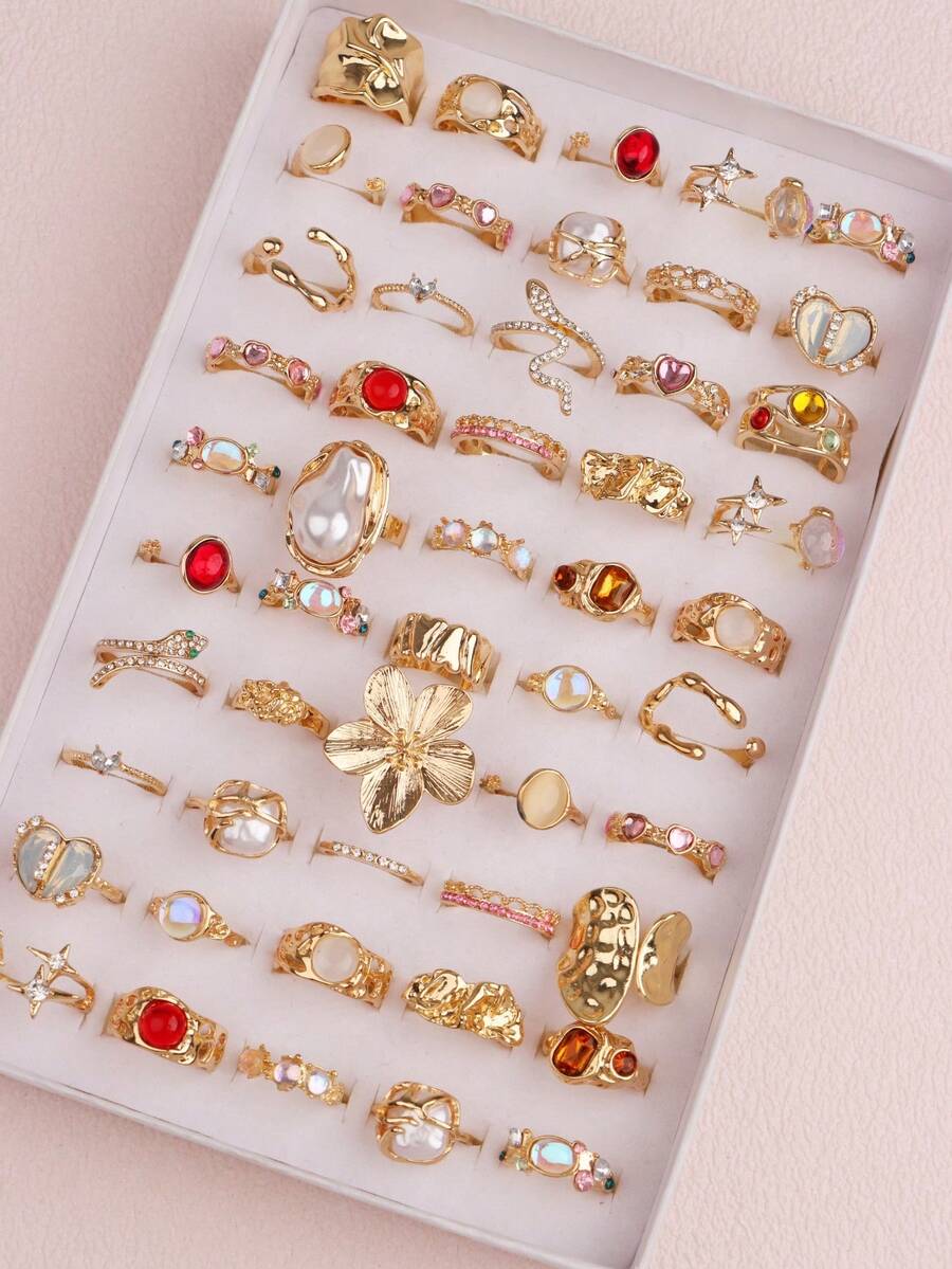11pcs/Set Delicate Cute Pink Rhinestone Rings, Birthday Party Gifts For Girls & Boys, Accessories For Daily Wear