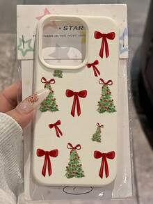 1 szt. Biała kokardka z wzorem choinki, etui na telefon z TPU, odporne na wstrząsy, kompatybilne z Apple 16, 15, 14, 13, 12, 11 Pro Max i serią