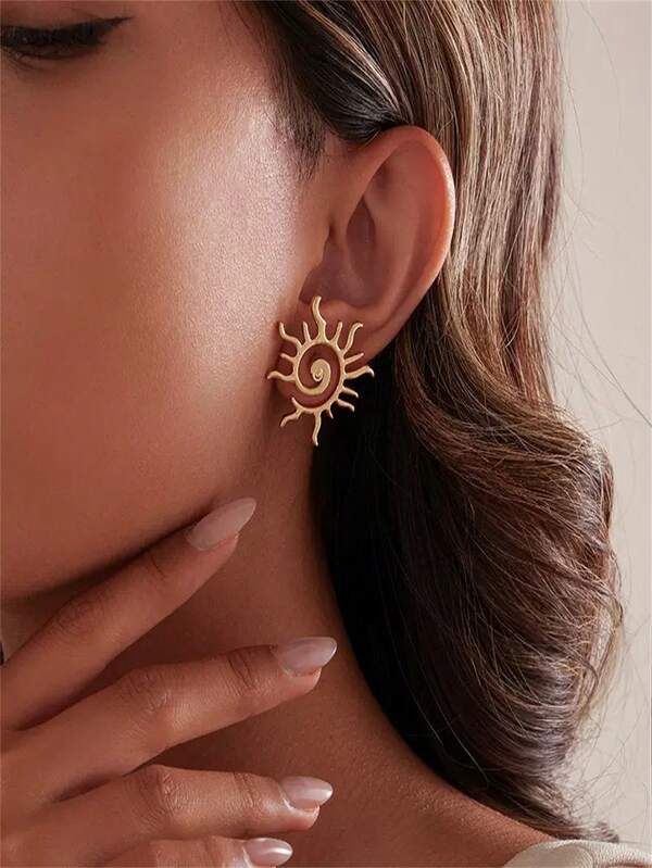 1 paire de boucles d'oreilles spiralées vintage bohèmes tournesol - boucles d'oreilles à pétales de tournesol dorées, style bohème pour fête, mariage, vacances, tenue décontractée, toute l'année (or brun)