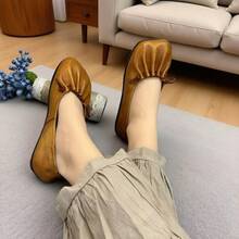 Zapatos Planos Vintage de Estilo Suave, Zapatos Individuales 2025 Primavera Verano, Nuevos Zapatos Ligeros Arrugados, Zapatos de Tía - Camel - Ver 8
