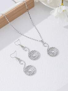 Bộ 2 dây chuyền và hoa tai biểu tượng vô cực, Bộ trang sức kim loại phong cách Bohemian thanh lịch, cá nhân hóa, hình học 3D cổ điển đa năng, phù hợp cho trang phục hàng ngày của phụ nữ - Biểu tượng vòng lặp vô hạn - Xem 5
