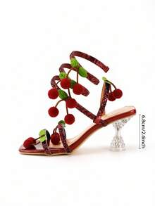 女士水晶高跟凉鞋，包裹式设计，镶有水钻和蝴蝶结，露趾，华丽闪亮水晶高跟鞋，适合婚礼、宴会等场合 - 酒紅色 - 查看 6