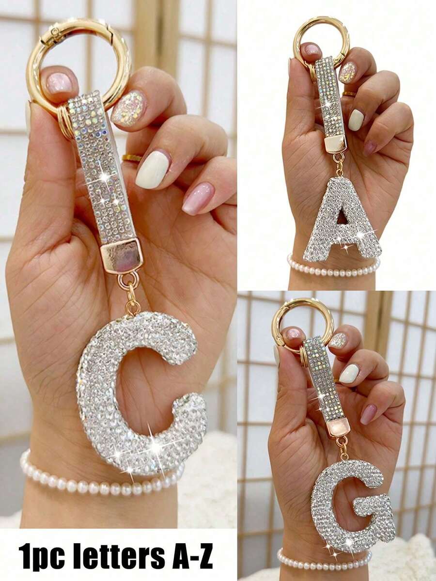 Móc khóa chữ cái pha lê lấp lánh - Mặt dây chuyền hợp kim sáng bóng, phù hợp với túi xách và ba lô - Món quà hoàn hảo cho sinh nhật và các dịp đặc biệt, móc khóa, nhẫn, trang trí túi xách, ba lô, phụ kiện xe hơi, quà tặng cho phụ nữ và bé gái, phụ kiện ví và túi xách, chữ cái A-Z - Bạc - Xem 1