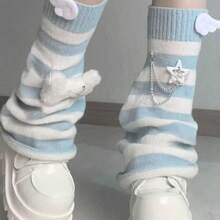 1pc Original Subculture Blue White Striped Flared Leg Warmers Mori Kei Bone Pattern Harajuku Slouchy Leg Sleeves + 10 Hot Search Words + 5 Core Keywords + Suitable For Daily Wear, Valentine's Day Gift, Holiday Gift, School Use, Ideal Gift For Lover, Friend & Classmate, Fashionable Elegant Cute Unique Niche - 白藍條紋翅膀骨頭 - 查看 1