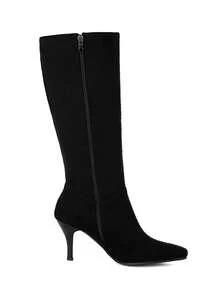 New Women's Pointed Toe Thick High Heel Pleated Solid Color Plus Size Over-The-Knee Boots, Suitable For Commuting, Autumn/Winter