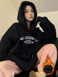 2025新款宽松休闲百搭女式卫衣，秋冬款 - 黑色 - 查看 3