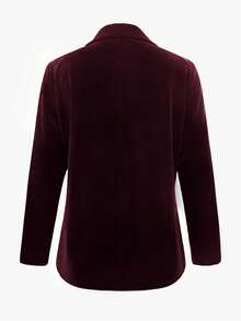 Women's Elegant Commuter Velvet Single-Button Long Sleeve Blazer - Burgundy - View 2