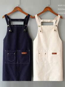 定制帆布围裙，防水防油，适用于厨房、奶茶店、美甲沙龙、餐饮使用，奶茶店制服围裙，涤棉帆布围裙 - 彩色 - 查看 2