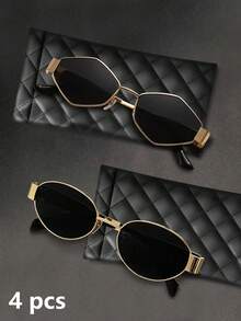 1/2/4 Pcs Of Women's Metal Frame Oval/Polygonal Fashion Glasses, Suitable For Daily Use And Outdoor Activities