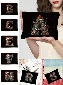 Bolsa de cosméticos con inicial de flor de la serie A-Z, de unicolor, bolsa de almacenamiento con patrón de letra retro simple y elegante, regalo de Navidad, bolsa de almacenamiento de artículos pequeños, bolsa de almacenamiento multifuncional, bolsa de almacenamiento de esmalte de uñas, bolsa de almacenamiento de cosméticos de moda, neceser, bolso, bolsa de almacenamiento plegable ligera, bolsa de compras simple, bolso de regalo para maestros, enfermeras, médicos, maestros, adecuado para el almacenamiento de cosméticos de viaje personal