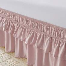 VOLTITO Multi-Layer Ruffle Bed Skirt 16 Inch Drop, 2 Layer Elastic Wrap Around Bed Skirts For Twin Full Queen King CK Size Bed, Easy To Install Dust Ruffle, Machine Washable Soft Fabric, Double Layers Bedskirt - Sương mù hồng - Xem 2