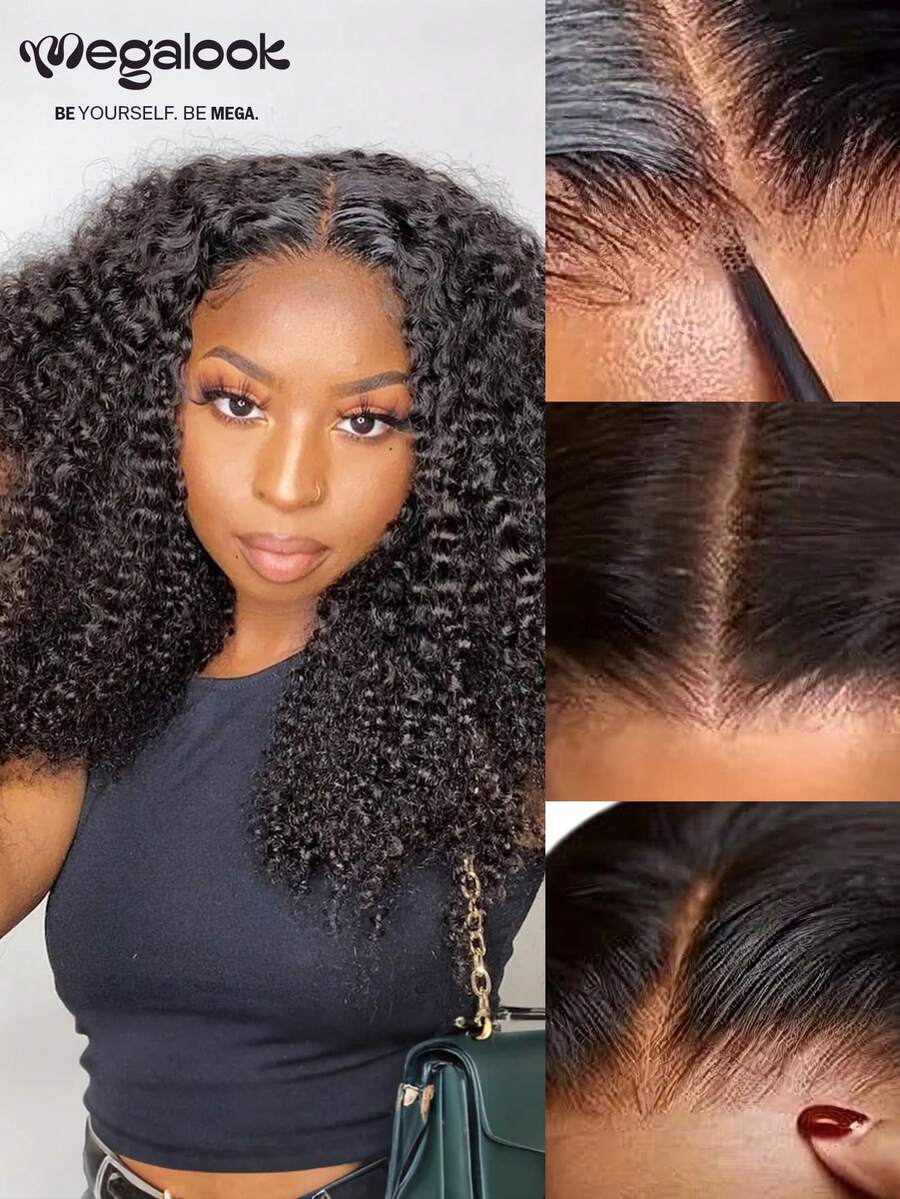 MEGALOOK 6x5 Lace Closure Jerry Curly Human Hair Wigs Natural Black Pre Bleached Knots 6x6 T Part Lace Front Wig Plucked Natural Hairline 100% Human Hair Glueless Wear And Go Real Human Hair Wig - SNatural - View 1