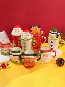 1 pezzo Tazza in ceramica creativa a cartone animato, stile carino da studente, adatta per Natale, tazza per il latte