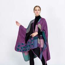 Women's Warm Shawl Wrap Cape Winter Cardigan Sweaters Open Front Poncho - A3-tím - Xem 2