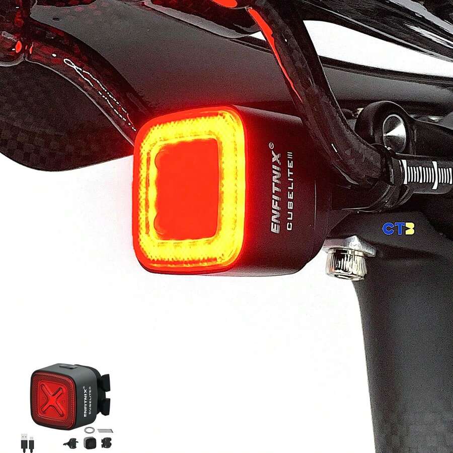 Luz inteligente para bicicleta, visibilidad ultra alta, encendido/apagado automático, luz trasera LED de doble canal, recargable USB tipo C en espera ultra larga, resistente al agua - 1 - Ver 1