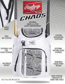 Rawlings |   Serie CHAOS Mochila |   Juventud |   Béisbol y Softbol Fastpitch |   Varios colores - BLANCO - Ver 7
