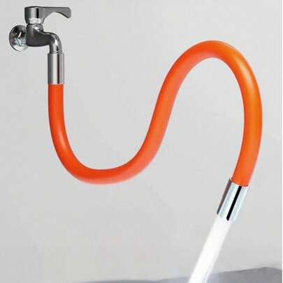 1根可调节泡沫水槽排水延长软管，带接头，360°水龙头延长器，不锈钢材质，橙色橡胶软管，适用于浴室、厨房、卫生间、阳台和洗脸盆排水