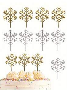 6pcs Christmas Snowflake Cake Inserts, Snowflake Cake Decorations, Cake Toppers, Paper Cup Dessert Decorations, Suitable For Christmas Party Table Decorations